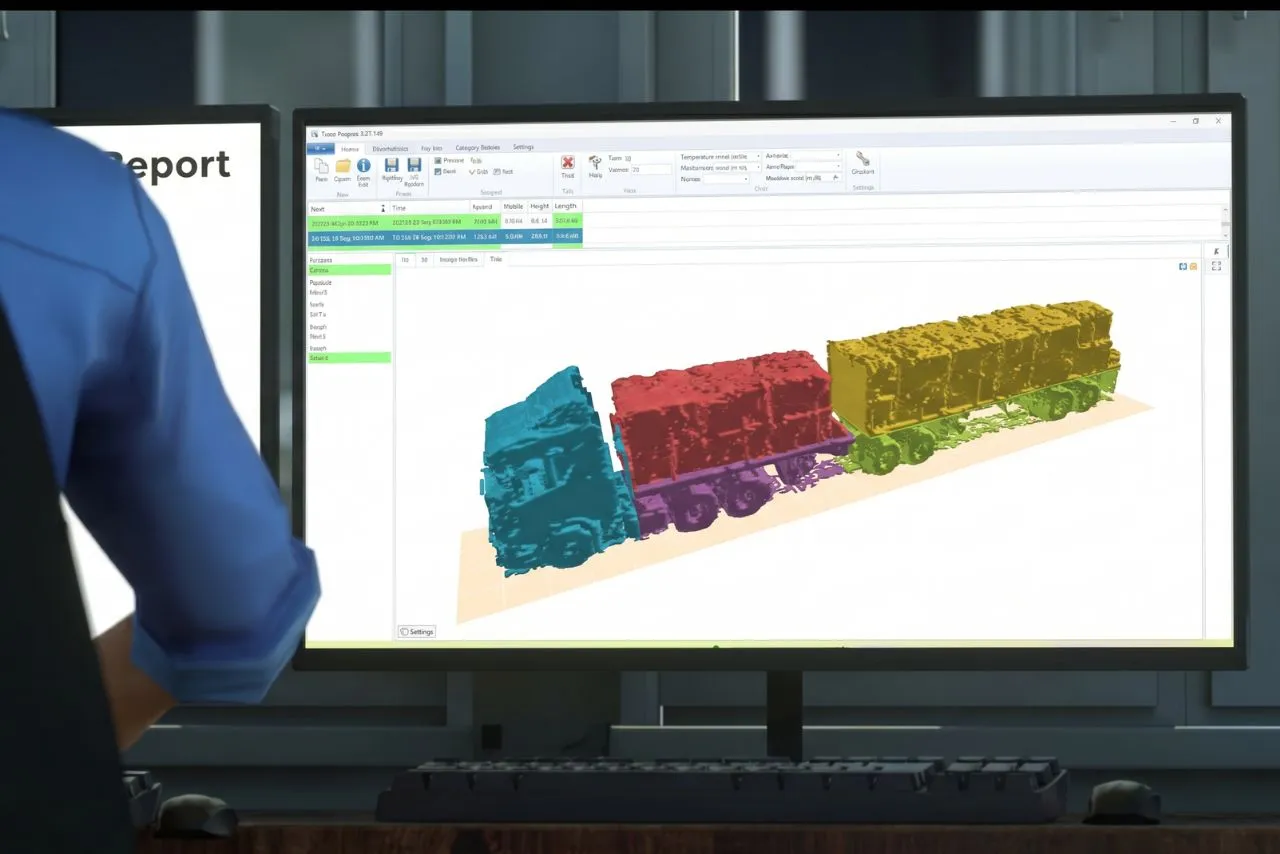 Dunakontroll IMG system analyzing internal moisture distribution of industrial bulk material on a truck load in real time
